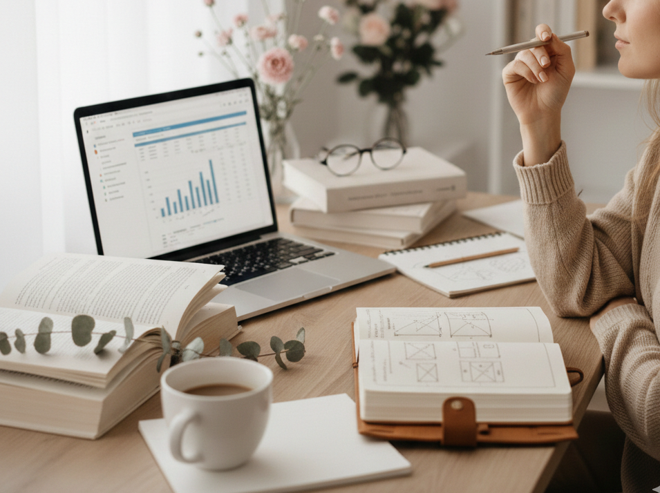 biurko z notatkami do pracy nad SEO