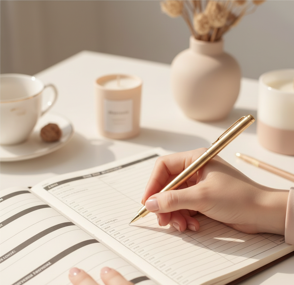 Dłoń zapisująca w planerze finansowym wydatki